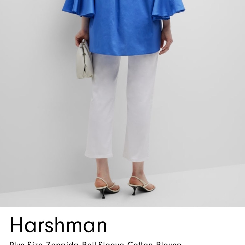 Harshman Plus Size Zenaida Bell-Sleeve Cotton Blouse indigo Blue NWT SZ 3X - Picture 3 of 8